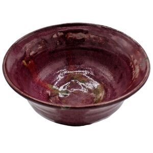 Vintage Hand Painted Studio Art Pottery Clay Ceramic Bowl in Purples & Magenta